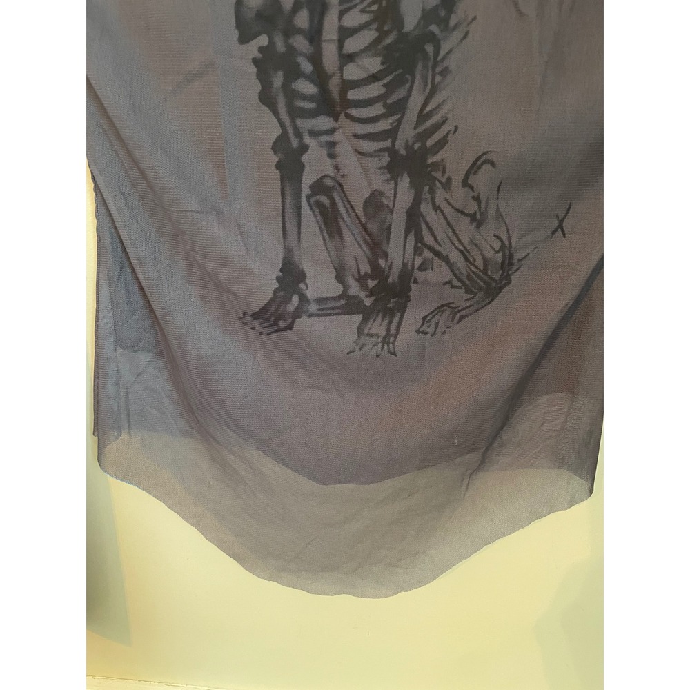 Gray Skeleton Dog Mock Neck Mesh Long Sleeve Top Size S Gothic Grunge Punk - Picture 5 of 8